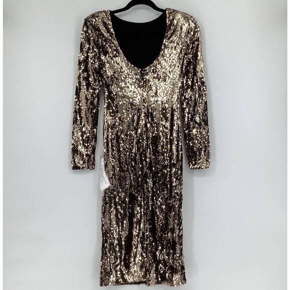 Dress the Population Size Small Natalie Gold Sequin Cocktail Party Dress G7-2 - Picture 3 of 9